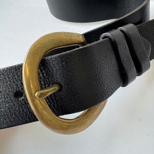 VTG Chatham Black Leather Belt Hand Crafted England Brass Horseshoe Buckle 34in